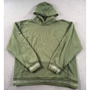 Paper Planes Hoodie Men's 2XL‎ Olive Green Ribbed Cuffs Hem Pullover Sweatshirt